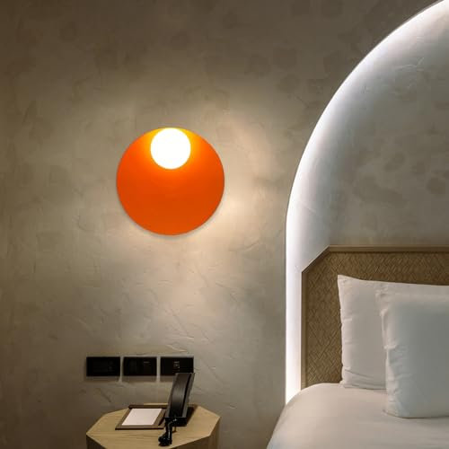 bamyum Wandleuchte Innen aus Metall, Wandlampe Innen Runde, Wanddeko Wohnzimmer Orangefarbene, Wandlampe Badezimmer, Wandleuchte Schlafzimmer, Deko Wohnzimmer, Wandlampe Groß, Leuchter, Wandleuchte