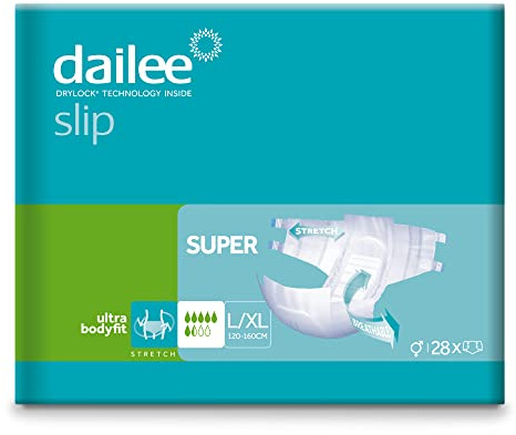 Dailee Slip Super L/XL - 112x Couches Adultes - 4 Paquets de 28 Pièces, Fuites Urinaire 6,5 Gouttes - Couche Slip Incontinence Lourde Homme, Femme et Personnes Âgées