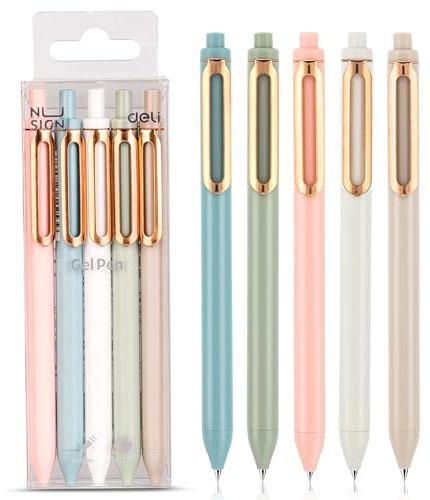 NUSIGN Gel Pens, 5 Pcs 0.5mm Black Ink Fine Point Smooth Writing, High-End Series for Journaling Note Taking, Cute Office Supplies Gifts for Women Men