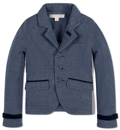 Hope & Henry Girls' Dressy Knit Jacquard Riding Blazer Made with Organic Cotton, 6, Navy Herringbone Fleece