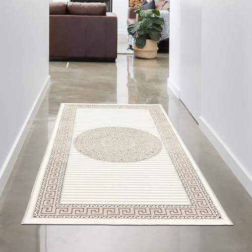 CARPETIA Wohnzimmer Schlafzimmer bezaubernd Orient Glanzeffekt Flur Läufer lang Kurzflorteppich orientalisch Ornamente Creme beige 100 x 200 cm