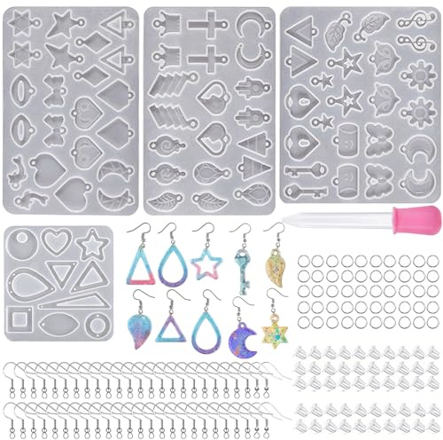DKDDSSS 4 Pezzi Stampi in Resina per Orecchini, Kit Creazione Gioielli Fai da Te con Accessori - Stampi Epossidica con Foro