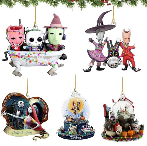YOOYEH Christmas Ornament Decorations, 5PCS Stocking Cap Funny Nightmare Before Christmas Decorations Ornament Decorative Xmas Decor Ornaments Party Gifts (Type 2)