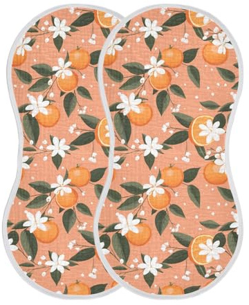 KEIGE 2Pcs Orange Fruit Burp Cloth,Unisex Large Absorbent Soft Cotton Muslin Burping Cloths for Newborn Boys Girls,11x22in,A111591