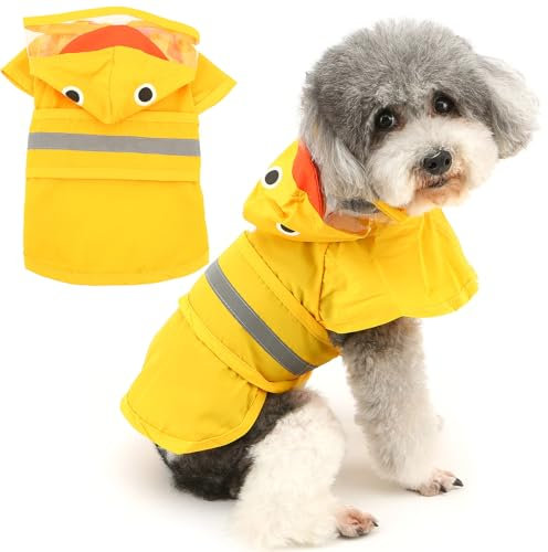 Zunea Wasserdichter Hunde-Regenmantel mit Kapuze für Kleine Hunde Leicht Reflektierend Regenjacke Poncho mit Loch für die Leine Zupf Lustiges Entenmuster Kostüme Regenbekleidung für Chihuahua Gelb XS