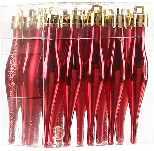 Sea Team 20er-Set Meeresteam-Weihnachtstropfen-Ornamente mit Schnüren, 85 mm/3,35 Kugeln, bruchsichere Kunststoff-Weihnachtskugeln, Hängedekorationen für Weihnachtsbaum, Feiertag, Hochzeit, Party.Rot