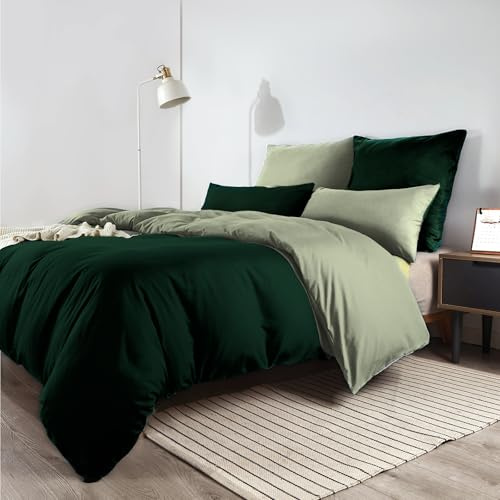 Soifox Wendebettwäsche 200x200 Grün - aus Mikrofaser Bügelfrei & Knitterfrei Bettbezug 200 x 200 Set mit 80x80 cm Kissenbezug 2er Set Bettwasche mit Reißverschluss