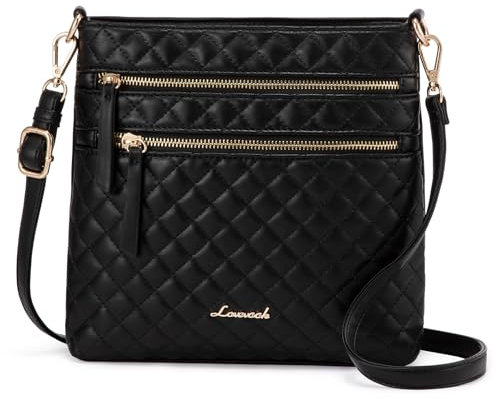LOVEVOOK Umhängetasche Damen Crossbody Bag PU Leder Schultertasche Kleine Handtasche Damen Mittelgroß Shoulder Bag Women Fashion Handy Tasche Elegante für Reisen Büro Party Freizeit Schwarz