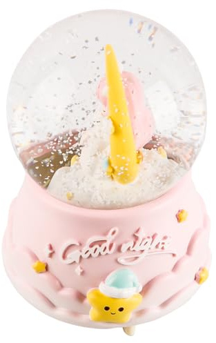 Ieron Bola de Nieve Musical giratoria con Forma de Princesa y Luna, con Luces centelleantes, Caja de música Decorativa con Forma de Globo de Cristal de 10 cm (Base Rosa)