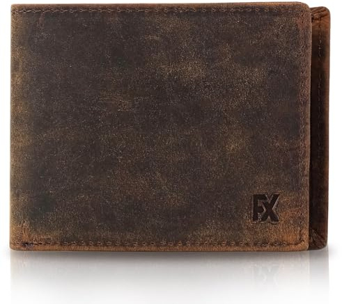 FOMAX Leder Geldbörse Herren Wildleder mit RFID Schutz, Portemonnaie Echtleder mit Münzfach, Geldbeutel Querformat Leder Brieftasche, Used Look Braun