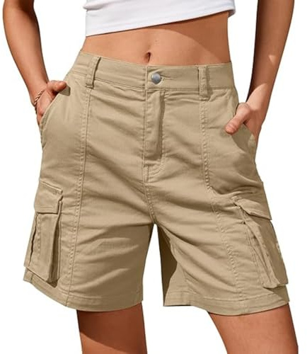 Womens Cargo Shorts Stretch Cotton Summer Pants Elastic Waist Tracksuits Bottoms Bermuda Cargo Shorts 7 Baggy Hiking Walking Running Pants with 4 Pockets Plus Size Y2K Jumpers