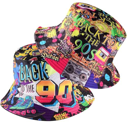 ZhouWei 2 Pezzi Cappello da Pescatore Unisex, Stile retrò 80s Reversibile Pieghevole Bucket Hat, Cappello da Sole per Esterno, Cappellino Pescatore, Fisherman's Hat, per All'aperto e Viaggi