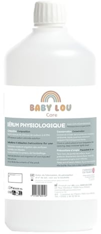 BABYLOU CARE | Fysiologisk lösning 12 x 1L flaska | 0,9 % NaCl | Tillverkad i Frankrike | Tvätta näshålorna | Näshygien | För utomhusbevattning