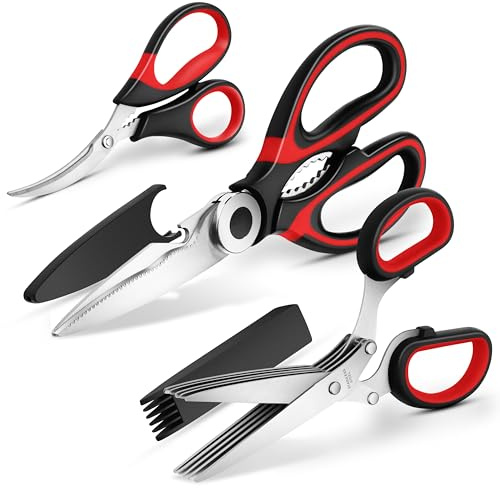 Set di Forbici da Cucina Con Forbici per Erbe Aromatiche, Professionali in Acciaio Inox, Con Cappuccio Protettivo, Multifunzionali per Pollo, Carne, Pesce, Verdure, Spezie e Prezzemolo