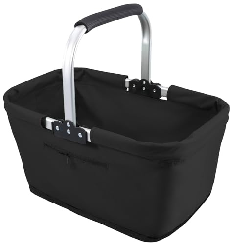 OuryTech Shoppingkorg, 26 L hopfällbar shoppingkorg, robust bärkorg och picknickkorg, stor hopfällbar korg för familj, för shopping, resor och camping (svart)