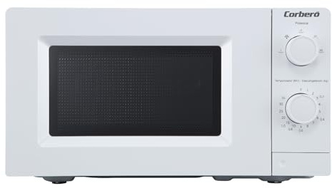 Corberó - Mikrovågsugn i vit serie | CMICM250W | 19,5 l | 700 W | 5 effektnivåer | avfrostningsfunktion | tryckknapp | 35 min timer, vridplatta 24,5 cm | vit