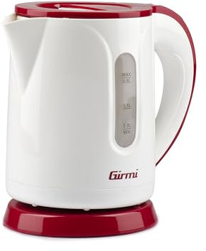 Girmi BL1000 Bollitore, 1100 W, Capacità 0,8L, Spegnimento automatico, Base con rotazione 360°, Sistema di sicurezza antisurriscaldamento, Plastico, Bianco/Rosso