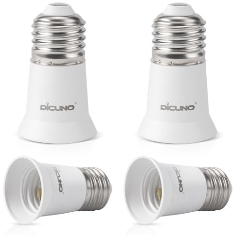 DiCUNO E27 Lamp Base Adapter, E27 Lamp Holder Light Bulb Converter Socket Extender for LED Bulbs and CFL Bulbs, 4-Pack