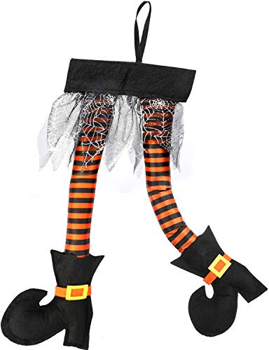 HOWAF Halloween Pierna de Bruja Decoración Sobresaliendo de Ventana Puerta Auto Maletero al Aire Libre Decoración Gracioso para Halloween Articulo Accesorios