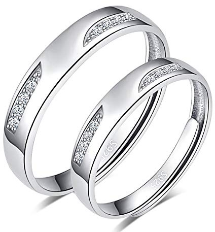 CPSLOVE Bague Couple en argent 925, bague homme et femme, incrustée de zircon, taille réglable, anneaux mariage