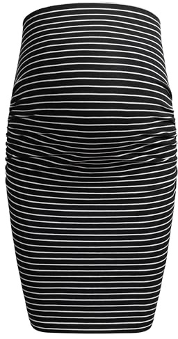 Herzmutter Jupe de Grossesse - Longueur Mini ou midi - Partie Ventrale Double Couche - Jupe Crayon de Grossesse - 6500 (Rayé, XXL)