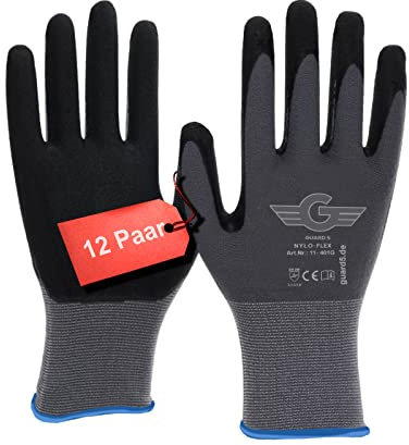 GUARD 5 - Nylonhandschuhe - 12 Paar Gr.10 - Nyloflex Arbeitshandschuhe - Damen & Herren - beschichtete Bauhandschuhe Arbeitshandschuhe Schutzhandschuhe Montagehandschuhe | EN 388
