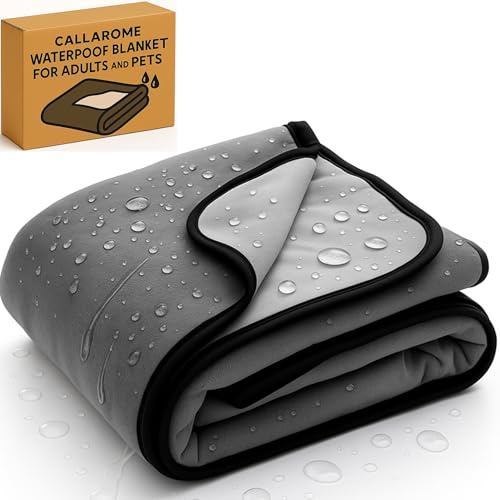 Waterproof Blanket for Bed or Couch – Soft and Leakproof Waterproof Throw Blanket, Water Proof & Stain Resistant Easy to Clean Throw Blanket Cover for Adults or Pets, Reversible Grey 60x80
