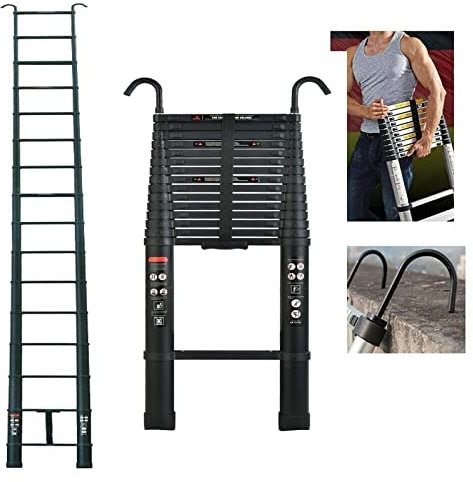 Échelle télescopique de 6,2 m avec Crochet et Pieds antidérapants | Échelle Pliante antidérapante en Aluminium de qualité supérieure | Charge Max de 150kg | 15 échelons – 109 cm à 6,2 m | Noir