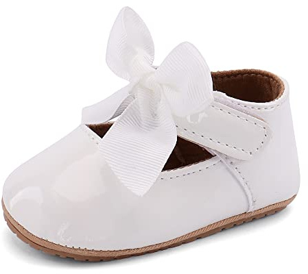 LACOFIA Chaussure Bébé Fille Chaussures Premier Pas de Baptême Princesse Bowknot Antidérapant pour Bébé Blanc 12-18 Mois