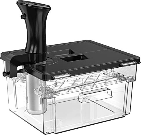 Sous Vide Container, Integrated Lid & Rack, No Additional Custom Parts Required, Compatible with Most Sous Vide Cookers for Kitchen, 11 Liters, Black