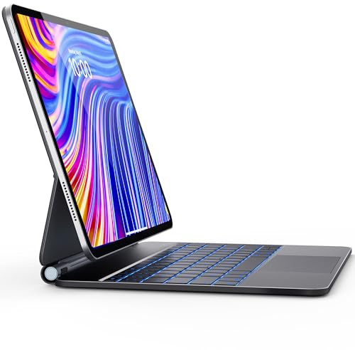 Earto Tastatur für iPad Air 13/Pro 12,9 Zoll, Magic Style Keyboard iPad Air 13, schwimmend, magnetisch, Design mit Touchpad, Hintergrundbeleuchtung 7 Farben, Schwarz