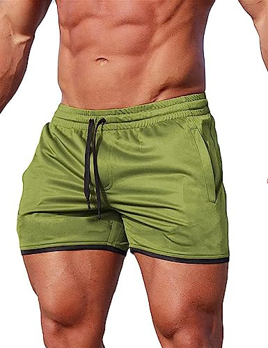 Alienjoy Herrshorts sportbyxor löpshorts sommar träningsbyxor fitness träning utomhus sportbyxor med fickor snabbtorkande, Grön, 3XL
