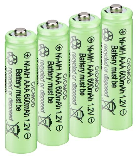 CICMOD Pilas AAA Recargables, 4 Piezas 1.2V 600mAh NiMH Batería Recargables para Equipos Domésticos Luces solares de jardín Exteriores