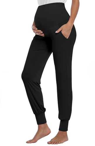 Shen&Qege fritidsbyxor för gravida kvinnor, mammaleggings, gravidbyxor, bekväma, svart, M