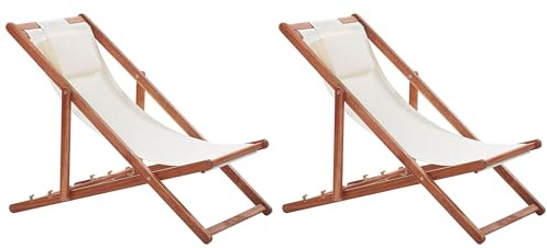 Conjunto de 2 tumbonas de jardín de madera de acacia oscura blanco crema con 2 telas a elegir reclinable plegable Avellino