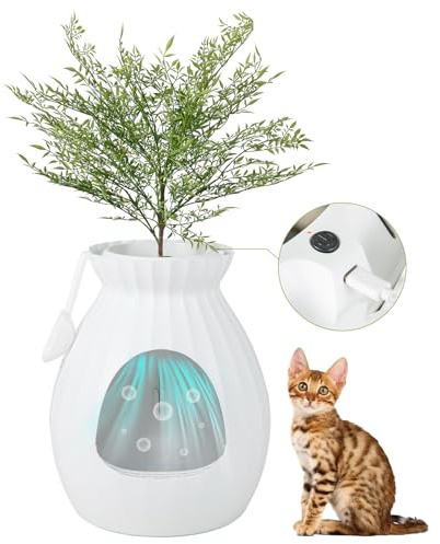 COSTWAY Lettiera per Gatti Smart con Rimozione Elettronica degli Odori e Sterilizzazione, Pianta Finta, Ciottoli, Tenda per la Porta, Paletta, Adatta per Gatti Grandi e Cuccioli (Bianco)