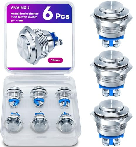 ANVINKU Drucktaster 6 Stück, 16mm Taster, Wasserdichte Tastschalter, 2A/12V/24V/125V/250V Druckschalter, Hervorstehend Druckschalter für hupen, Auto Runde