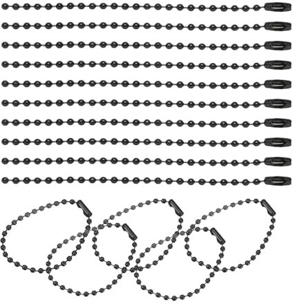 SKYPRO Lot de 100 chaînes à billes de 100 mm, 2,4 mm de diamètre avec fermoir à boule et anneaux en métal pour loisirs créatifs, bijoux, chaîne pour plaque d'identité (noir)