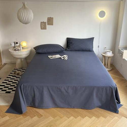 HAIBA Bettlaken ohne Gummizug 150x230cm Dunkelblau Betttuch ohne Gummi Baumwollstoff Laken zum zudecken Hotel