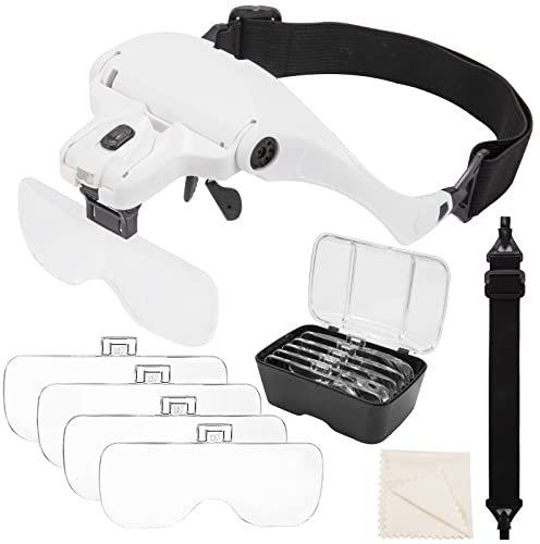 Tunejoy Lentes de Aumento con Luz LED Gafas Lupa de Aumento de Diadema Profesional para Joyería y Relojería Leer Reparaciones, Coser con 5 Lentes 1.0X a 3.5X
