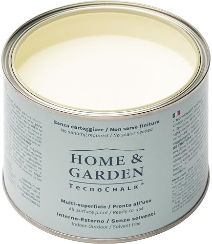 TecnoChalk® Home & Garden Nuova Chalk Paint Extra Forte - Non Richiede Finitura – Ricolora Senza Carteggiare Casa e Giardino - Vernice tutto-in-uno - Senza Solventi - Colore Avorio RAL 9010 (500 ml)