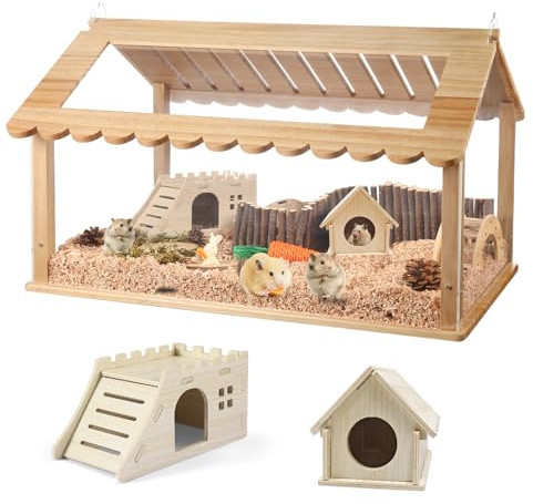SENNOR 24-inch Syrian Hamster Cage with 2 Small Hamster Houses - Durable, Easy Clean Guinea Pig Cages, Clear View Design for Active Small Pets