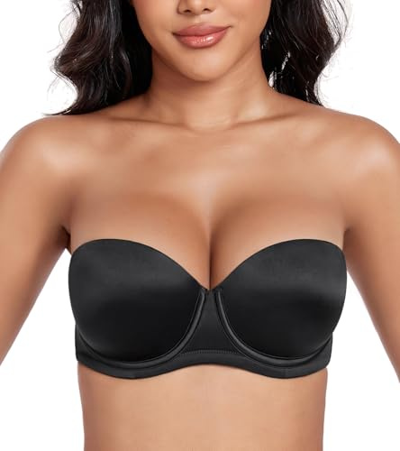 DotVol Women's Push Up Wired Strapless Thick Padded Everyday Bra | Anti-slip Side, Convertible Straps, Multiway Back Style, Soft Satin Fabric