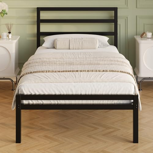 Lutown-Teen Metal Single Bed Frame with Headboard and Footboard, 30 cm High, Heavy Duty 3ft Single Bed Frame with Steel Slats, Storage Space Underbed, Noise Free, Easy Assembly, Black
