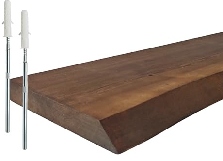 Relaxdays Wandregal, Baumkante, HBT: 3x60x22 cm, rustikales Schweberegal, Wandbrett Massivholz, Kiefer, Dunkelbraun