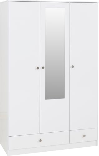 Denver 3 Door 2 Drawer Mirrored Wardrobe in White Gloss