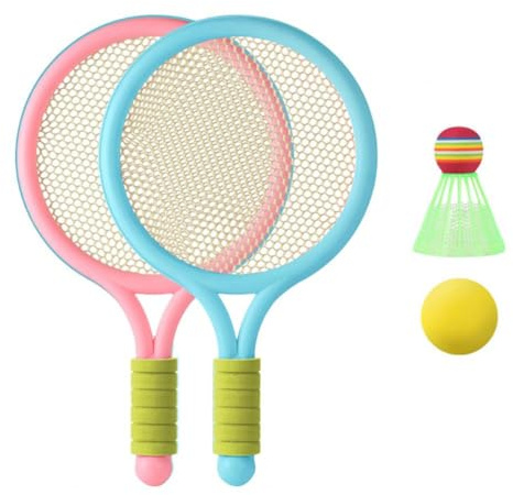 Ensemble de Raquette de Tennis pour Enfants, Raquette Badminton en Plastique pour Tout-Petits avec Balle Badminton