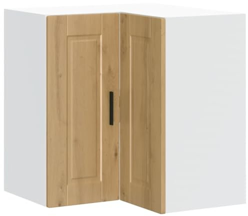 QJBSAVVA Armario colgante de esquina de cocina Porto, armario colgante para cocina de madera, armario de pared con puertas, ahorro de espacio, armario superior para vajilla y suministros, roble
