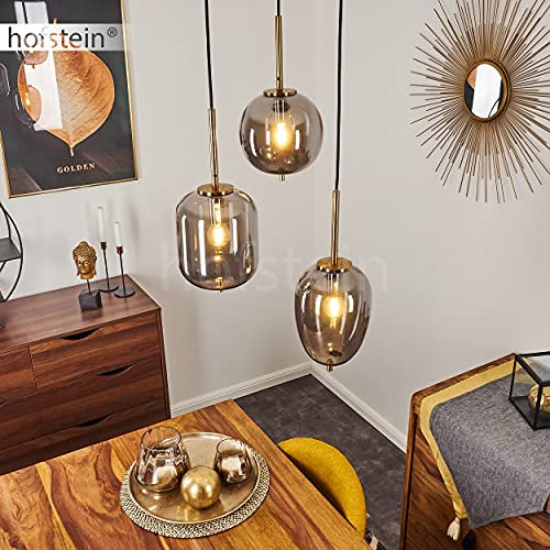 hofstein Suspension Verbania en verre fumé et métal laitonné, élégante lampe pendante moderne idéale dans un salon contemporain, hauteur max. 130 cm, pour 3 ampoules E14, ampoule(s) non incluse(s)