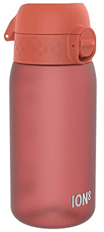 ION8 Kids Water Bottle, 350 ml/12 oz, Leak Proof, Easy to Open, Secure Lock, Dishwasher Safe, Carry Handle, Hygienic Flip Cover, Easy Clean, Odour Free, Dark Red